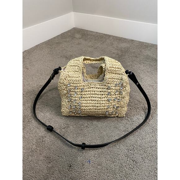 New BTB Los Angeles Crochet Straw Rhinestone Handbag - Picture 2 of 4